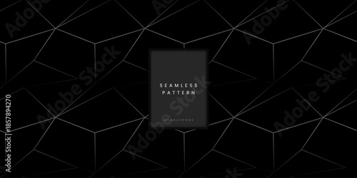 Seamless monochrome geometric pattern or bold isometric line texture with diamond cubes in white on a black background for industrial wallpaper and modern apparel or denim design