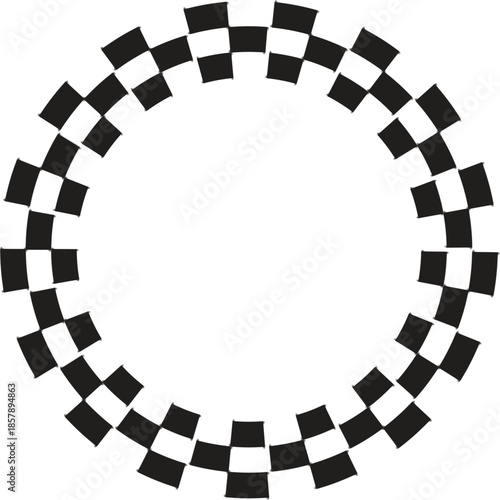 Black and white checkered flag pattern inside a circular vector frame design