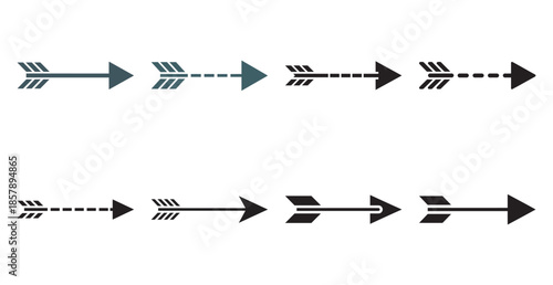 Collection of horizontal arrow icons with various designs on a white background