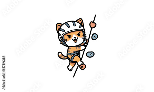 Cartoon Cat Wearing Helmet Riding Unicycle.