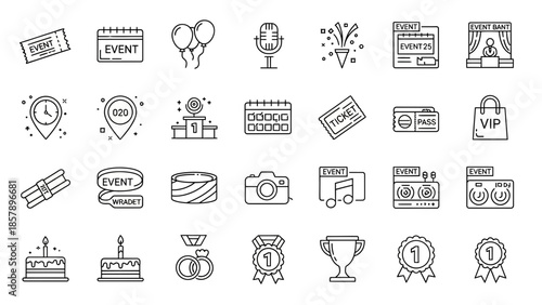 Celebration and Event Planning Icons for Party Invitations Presentation Slides and Award Ceremonies