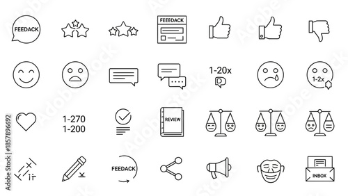 Customer Feedback and Review Rating Icons for User Experience Surveys and Online Support Services