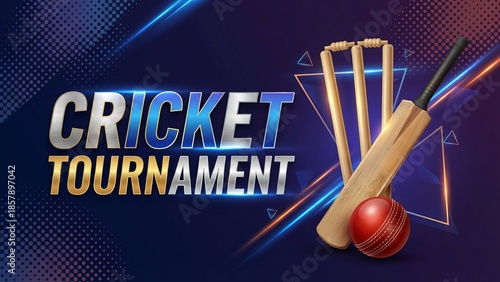 Cricket tournament promotional banner with bat ball and stumps / Modern cricket tournament poster design