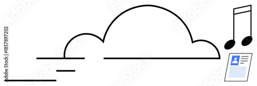 Cloud storage concept. Cloud storage includes streaming music and document file access. Cloud storage enabling file sharing, data management, and seamless online collaboration. For tech, media