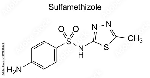 Sulfamethizole, chemical structure of sulfamethizole, drug substance