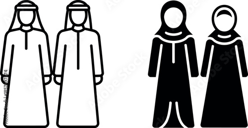 arabian people in traditional clothing standing side by side