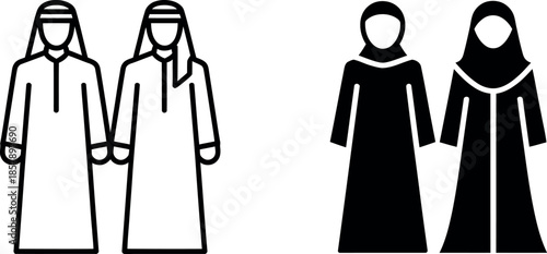arabian people wearing traditional clothing standing side by side