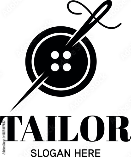 sewing button and needle for tailor logo design