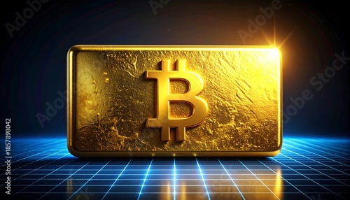 A luminous, gold-colored bar bearing a large capital 'B' with intersecting lines below, on a dark background