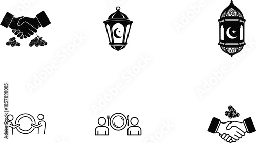 Ramadan charity and community icons set for islamic events