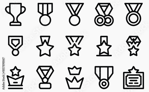 Collection of various achievement awards and honor symbols in linear design