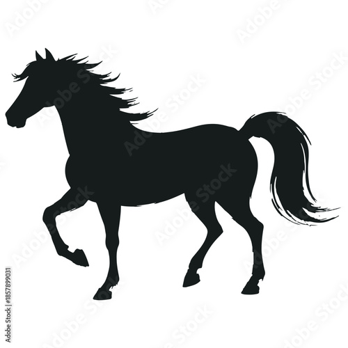 Black silhouette vector illustration of a wild stallion horse running and galloping in nature as an equine animal art isolated on white