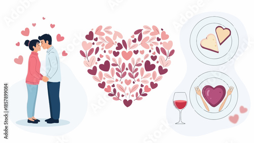 Valentine's Day greeting cards with heart patterns and romantic designs on colorful backgrounds viewed from the front