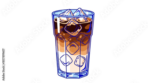 Refreshing Iced Coffee with Milk and Ice Cubes in a Tall Glass