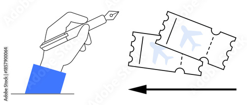 Travel concept. Travel through airplane tickets and a pen suggesting booking or planning. Travel often involves preparation, organization, and decision-making. For tourism, booking websites, travel