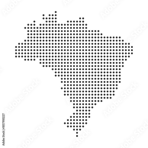A minimalist dotted map of Brazil is presented on a clean white background, ideal for digital graphics.