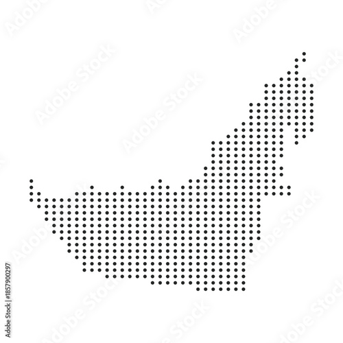 A modern, dotted map of the United Arab Emirates is clearly outlined.