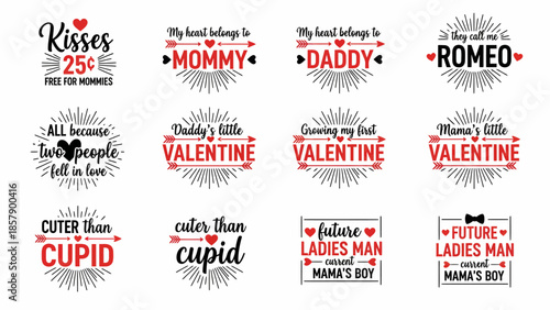 Set of heartwarming family and romantic love themed typographic designs, perfect for custom apparel, greeting cards, and digital creative content projects