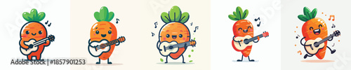 cute carrot vector playing guitar
