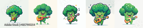 cute broccoli vector playing guitar