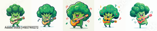 cute broccoli vector playing guitar