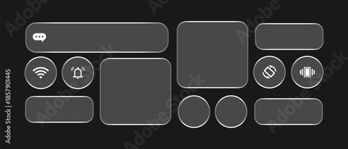 Dark UI Elements with Icons and Placeholders user interface. Control center widget for smartphone and web app, Vector Illustration