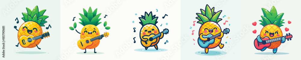 Fototapeta premium cute pineapple vector playing guitar