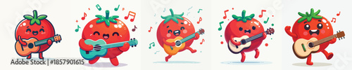 cute tomato vector playing guitar