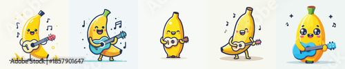 cute banana vector playing guitar