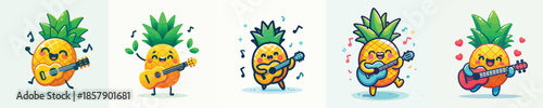 cute pineapple vector playing guitar