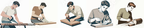 vector of young man sawing wood