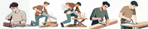 vector of young man sawing wood