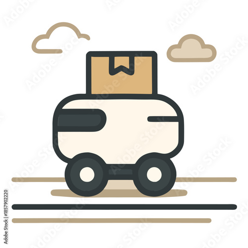 Icon Autonomous Delivery Robot: A small, wheeled robot carrying a package on a sidewalk.