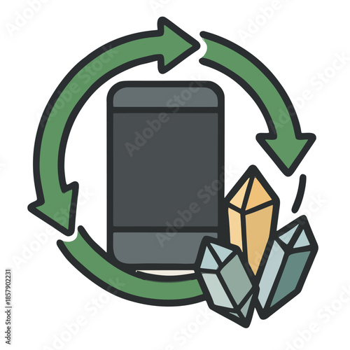 Icon Strategic Mineral Recycling: A smartphone in a recycling loop, extracting rare earth minerals.