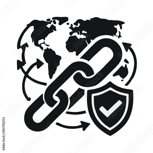 Icon Supply Chain Resilience: A global supply chain link reinforced with a shield or backup routes.
