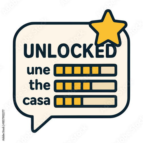 Icon Gamified Language Learning: A speech bubble with words unlocked like game achievements.