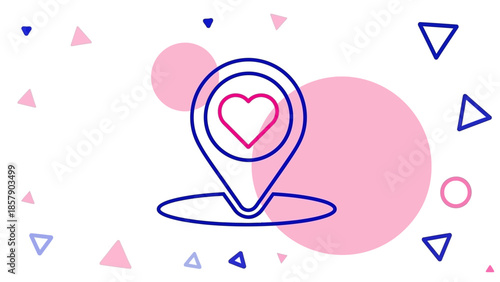 Modern vector illustration of a heart-shaped location pin icon, ideal for digital interfaces, apps, or online maps, signifying love, favorite places, and romantic connections