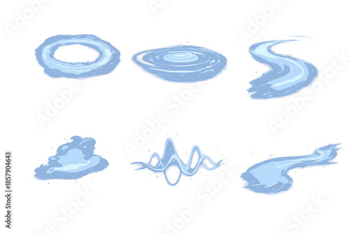 Ethereal Icon Symbols. Solid style icons of Ethereal Flow: fog ring, soft ripple, translucent path, glowing mist, rhythm field,