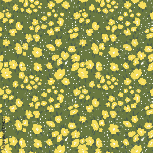 Seamless floral pattern based on traditional folklor art ornaments. Colorful flowers on color background. Scandinavian style. Sweden nordic style. Vector illustration. Simple minimalistic pattern.