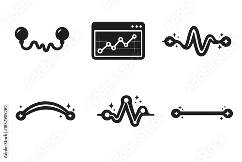 UI Dynamics Icons. Solid style icons of UI Dynamics: sound lace, trace panel, pulse thread, luminous arc, waveform node, glowing