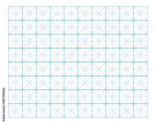 Workbook for writing hieroglyphs. Lined mesh paper for printing. Geometric pattern for school. Simulator for writing Chinese characters. Page of calligraphy exercises. Graph paper.