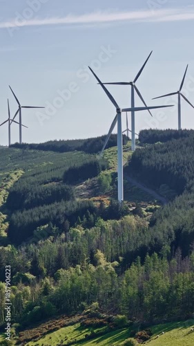 These wind turbines on a hill in Ireland generate clean energy when it is sunny.