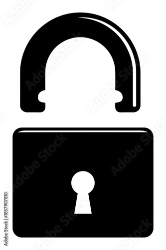 Black silhouette icon representing an open padlock signifying security access granted successful authorization or the concept of unlocked digital privacy protection for websites and systems