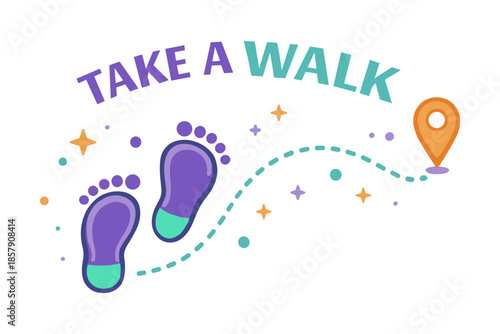 Walking activity illustration, outdoor walk for wellbeing and balance