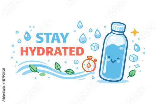 Hydration illustration, drinking water for healthy body balance