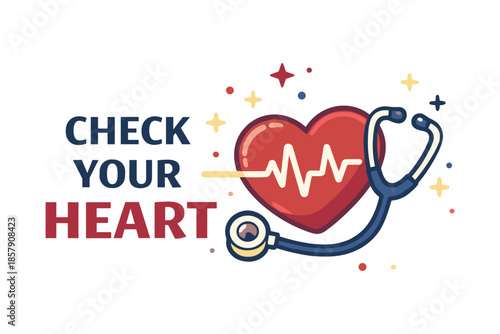Heart health illustration, heartbeat monitoring and medical care