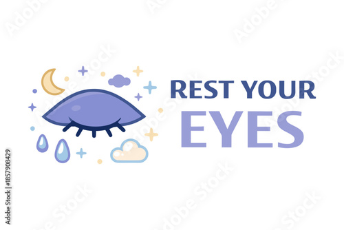 Eye care illustration, resting eyes and reducing screen fatigue