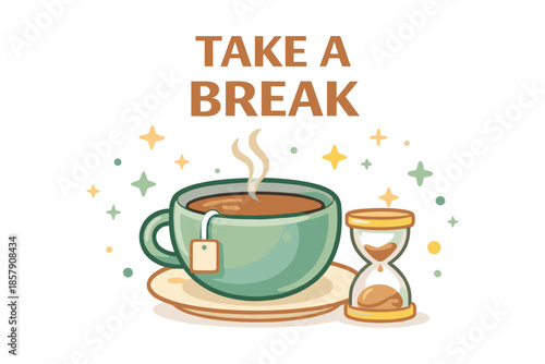 Break time illustration, coffee pause and relaxation moment