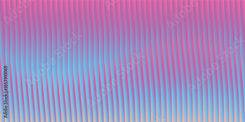 Holographic glass distortion in pastel lilac, blue and pink stripes with glossy vertical gradient, vector illustration