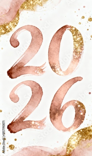 Watercolor 2026 with gold glitter and rose gold accents